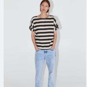 Zara Linen Blend Striped Blouse